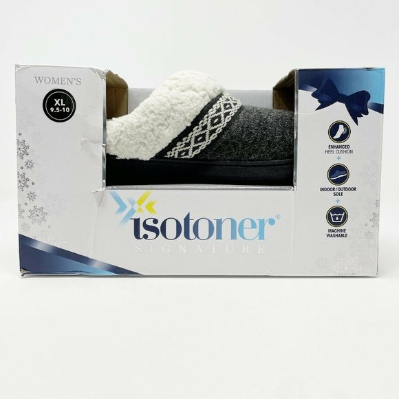 Isotoner Slippers Size XL 9.5-10 Women's Gray Heather Knit Ada Hoodback Mule